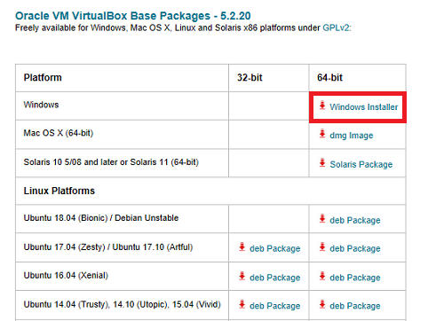 Window　Installerをクリック