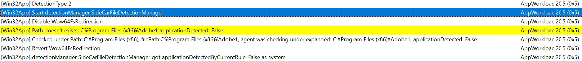 AppWorkload.logの出力例(CMTrace.exeでの表示)
